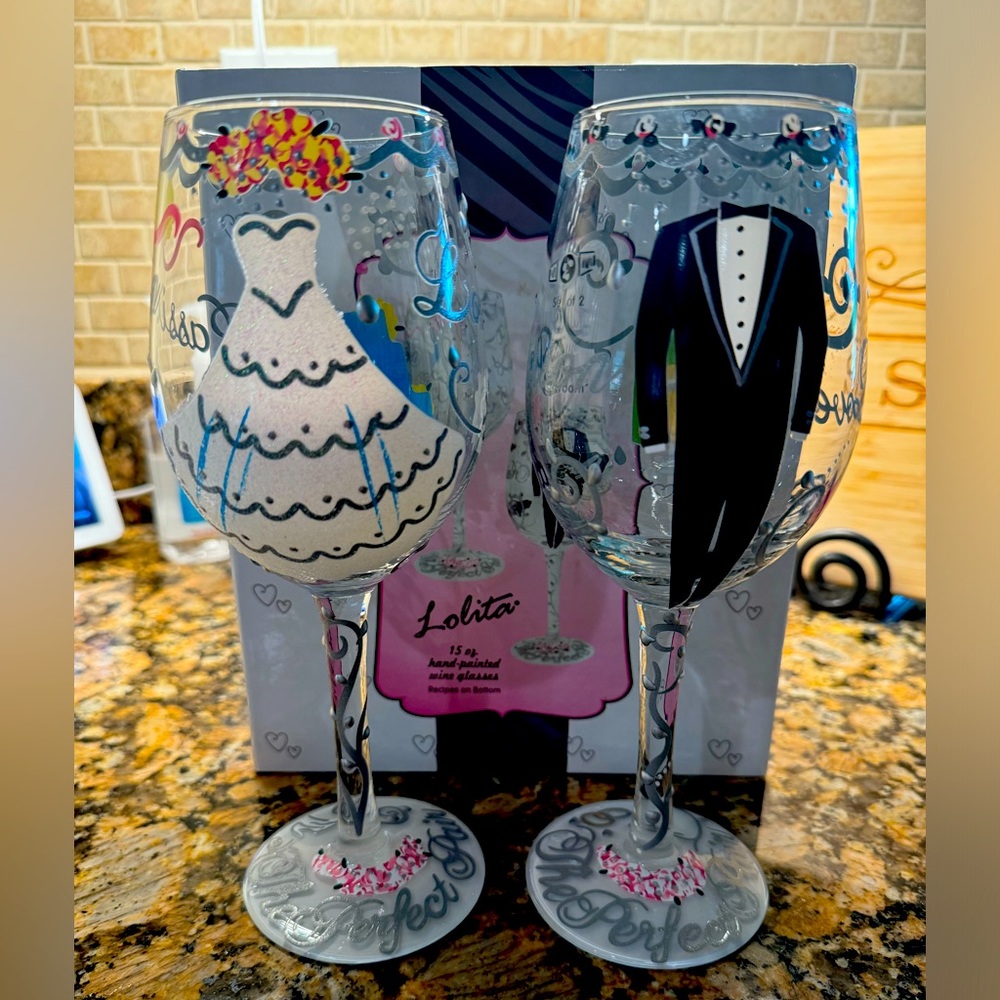 Lolita Bride and Groom Wine Glasses